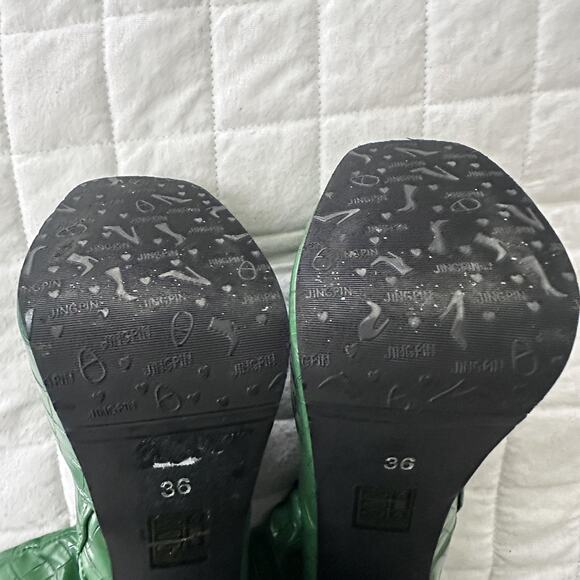 JINGPIN Womens Platform Boots 36 Green Faux Crocodile High Block Heel US 6 Glam - Picture 15 of 16